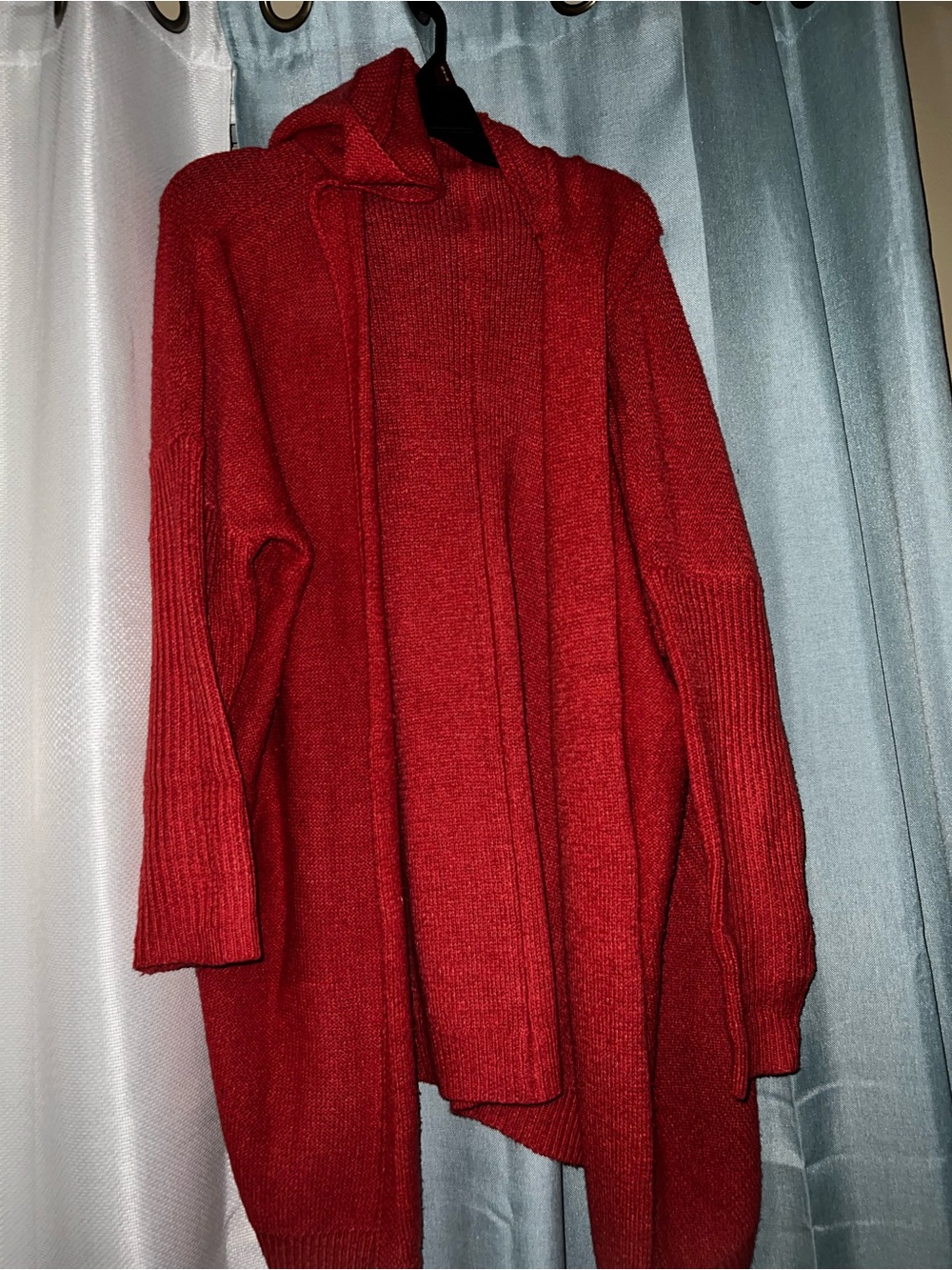 Cozy Hooded Open-Front Red Women's Sweater